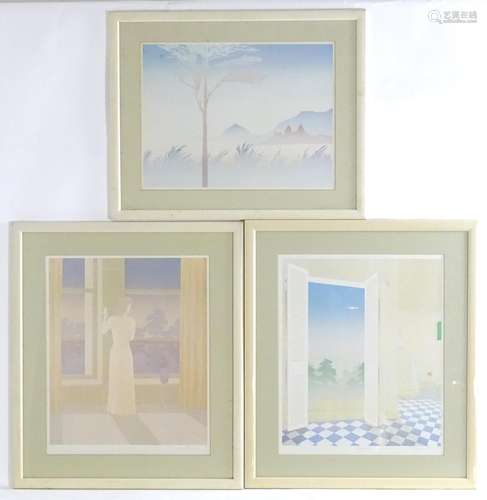 After Stephen Clive, XX, Three coloured prints, Dawn Girl, depicting a young woman at a window,