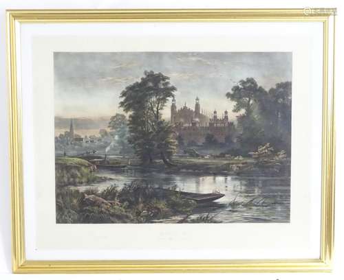 S. A. Edwards, after Robert Gallon (1845-1925), Coloured engraving, Eton from the Thames, titled