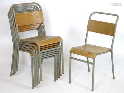 Vintage Retro, Mid Century: a set of six Remploy stacking chairs, of steel construction with plywood