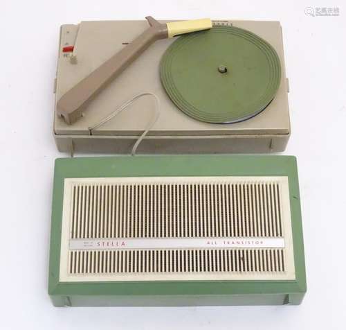 Vintage retro, mid-century: a Dutch Stella portable battery operated transistor record player,