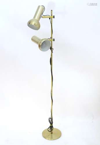 Vintage Retro, Mid-Century: a European standard lamp, with gilt finish and two uplights (