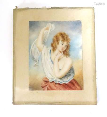 A 19thC watercolour portrait miniature after John Wood (1801?1870), depicting a Sylph. Ascribed