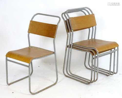 Vintage Retro, Mid Century: a set of four Remploy stacking chairs, of steel construction with