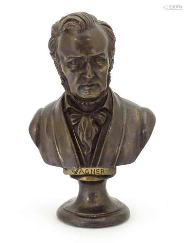 A 19thC cast bronze bust of the German composer Wilhelm Richard Wagner. Approx. 9