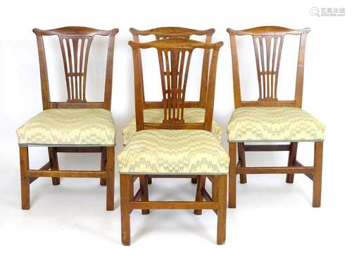 A set of four late 18thC Ash Chippendale style side chairs, the chairs having shaped top rails and