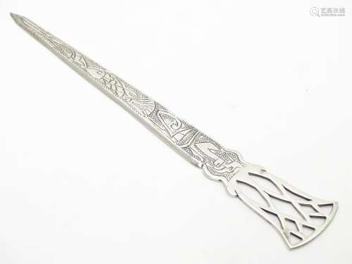 A Continental silver letter opener. Probably Egyptian. Approx 6 1/2