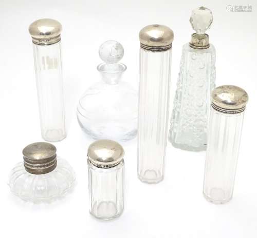 Assorted glass dressing table bottles/ vanity jars, scent bottles etc to include 4 jars with