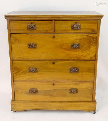 A mid / late 19thC solid camphor wood chest of drawers of large proportions, comprising two short