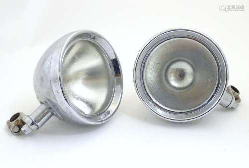 Automobilia : A pair of 1930's car headlamps by Rotax, with chromed finish and frosted glass, each