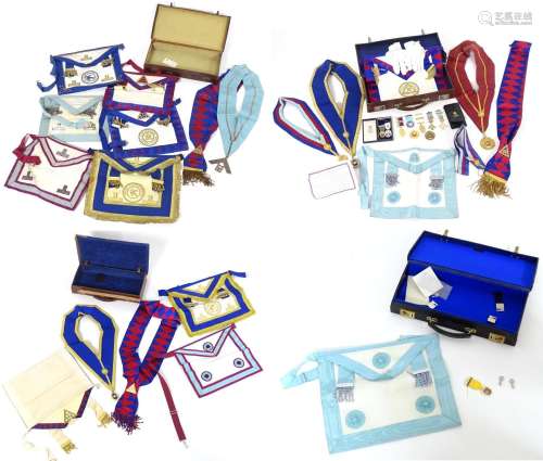 A large quantity of Freemasons / Masonic regalia, to include aprons, sashes, collars, collars with