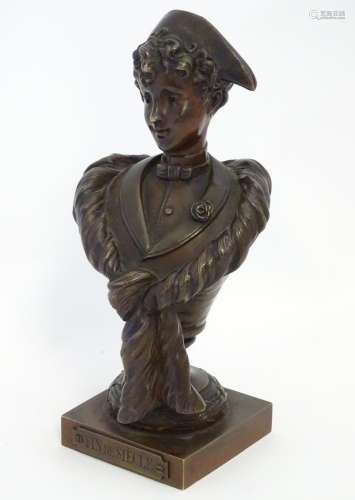 A cast metal sculpture after Sylvain Kinsburger (1855-1935), depicting a bust modelled as a lady.