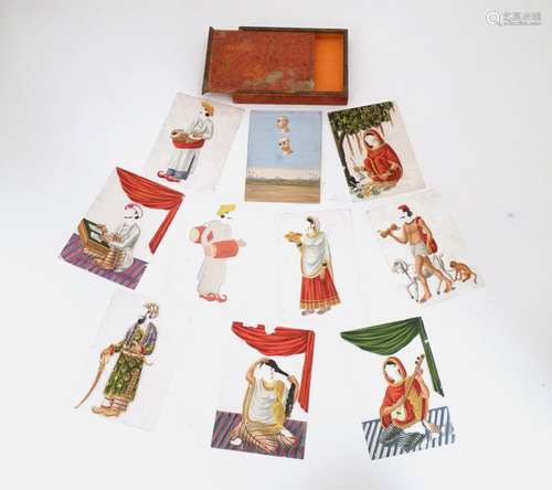 A rare and unusual late 19thC Indian costume miniature game, comprising a hand painted base card