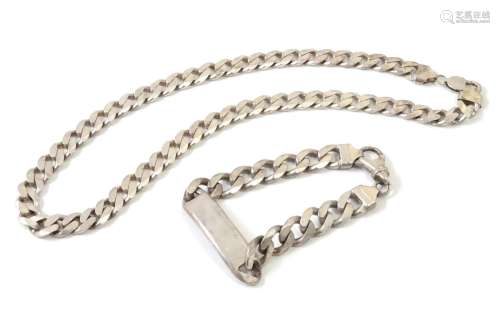 A Gentleman's silver necklace and bracelet of chain form. The necklace 20