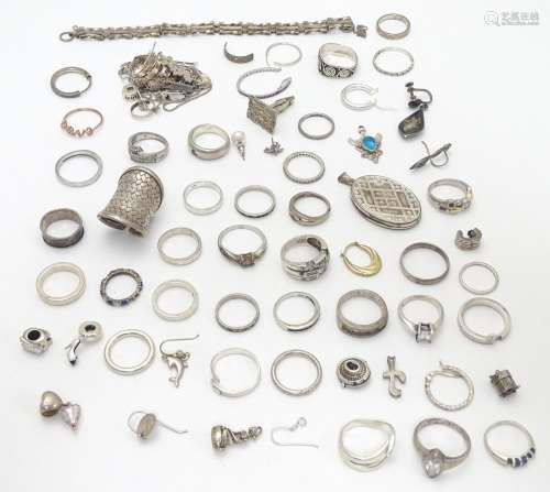 Assorted silver jewellery to include rings, earrings, pendant bracket etc. Some silver examples.