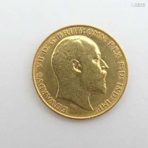 A 22ct gold 1906 Edward VII half sovereign coin, approximately 4g Please Note - we do not make