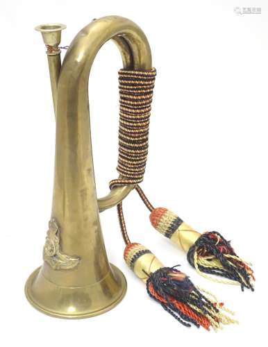 Militaria: a 20thC British Army (Royal Artillery) bugle, constructed of copper and brass with