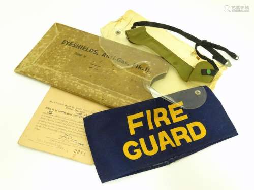 Militaria : a trio of WWII / Second World War / WW2 Civil Defence Service items, comprising a fabric