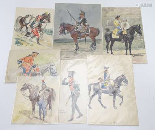 Militaria : Leon Dux (1830-1940) a collection of seven watercolours depicting 19thC French