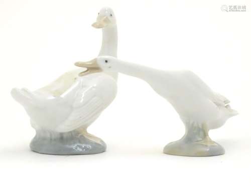 A Lladro honking goose, model no. 4551, together with a Nao duck / goose, model no. 244. Both marked