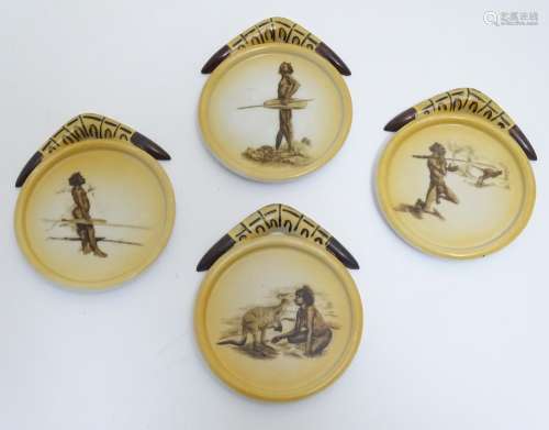 Four Delaport Viola ' Brownie ' Downing style Australian Aboriginal dishes / wall hanging plaques
