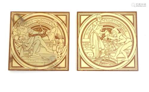 Two Victorian Minton tiles from the Fairy Tales series designed by John Moyr Smith, comprising