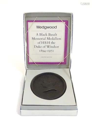 A Wedgwood black basalt limited edition memorial medallion with relief depiction of HRH Duke of