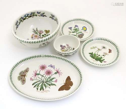 Five items of Portmeirion wares comprising a large bowl, an oval serving plate, two dishes and a