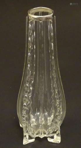 A glass vase with silver rim hallmarked London 1914. 8