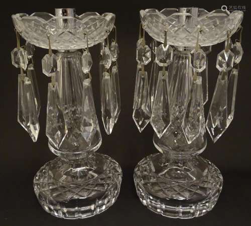 A pair of Waterford Crystal cut glass table lustres. Approx. 9 1/4