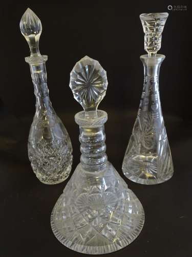 Three 20thC cut glass decanters, to include a Royal Brierley crystal ship's decanter with