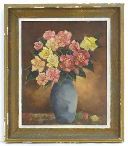 Indistinctly signed, XIX-XX, Continental School, Oil on canvas, A still life of flowers in a vase on