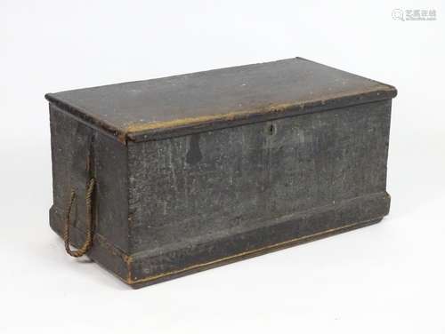 A late 19thC ebonised blanket box with rope pull handles. 42