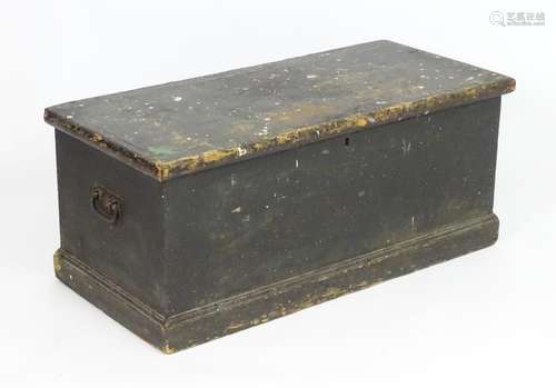 A late 19thC ebonised blanket box with brought iron handles. 42