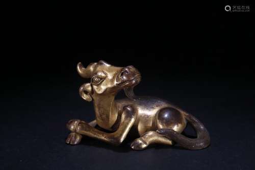 A Gilt Bronze Goat Paperweight