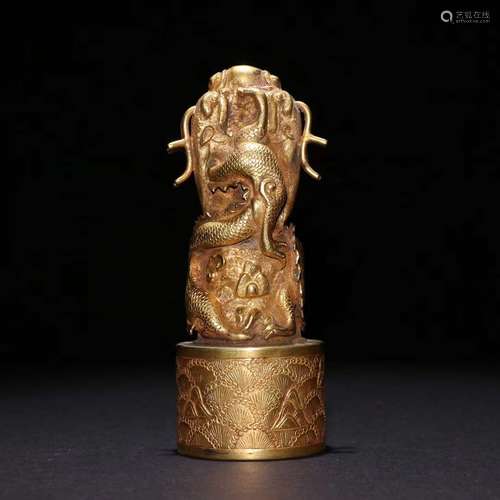 A Gilt Bronze Dragon Seal