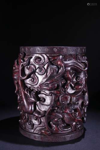 An Agarwood Dragon Carving Brush Pot