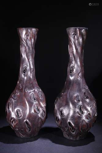 Pair Of Agarwood Vases