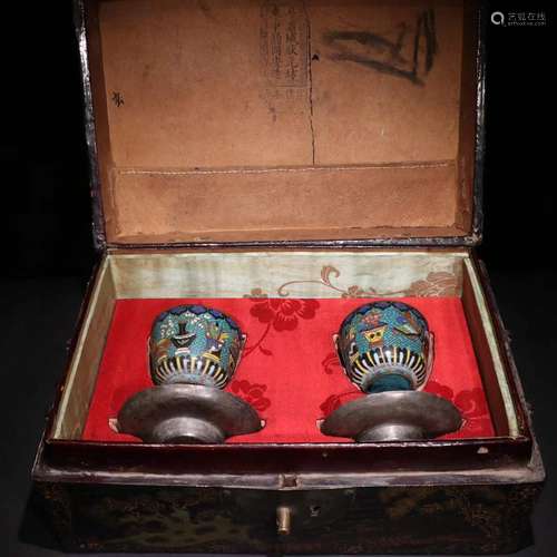 Pair Of Cloisonne Cups With Box