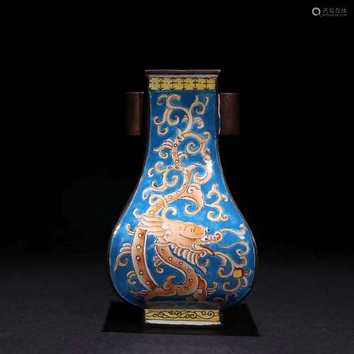 A Bronze Enameled Dragon Pierced-Ear Vase