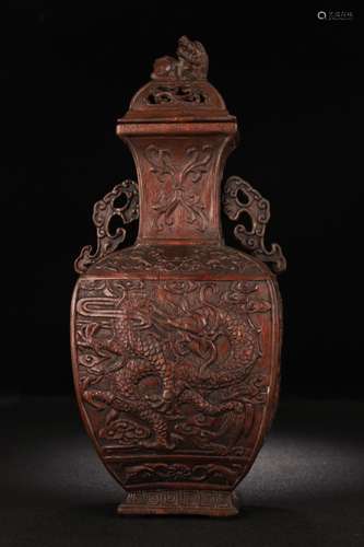 An Agarwood Dragon Carving Vase