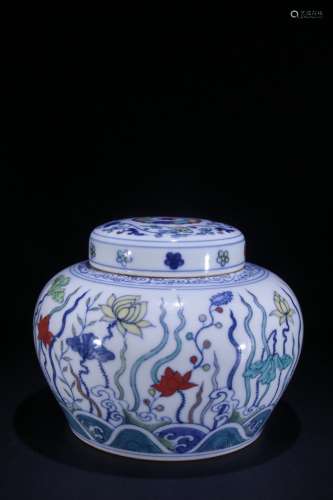 A Porcelain Doucai Jar With Lid