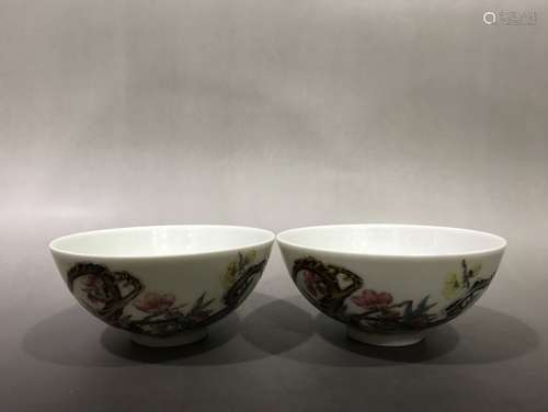 Pair Of Porcelain Famille Rose Floral Bowls