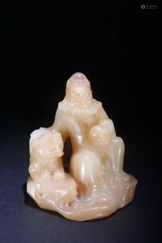 A Hetian Jade Lion&Arhat Ornament