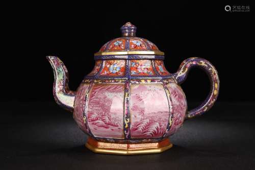 A Zisha Teapot Of Enameled Landscape