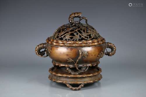 A Bronze Censer Of Bamboo Pattern