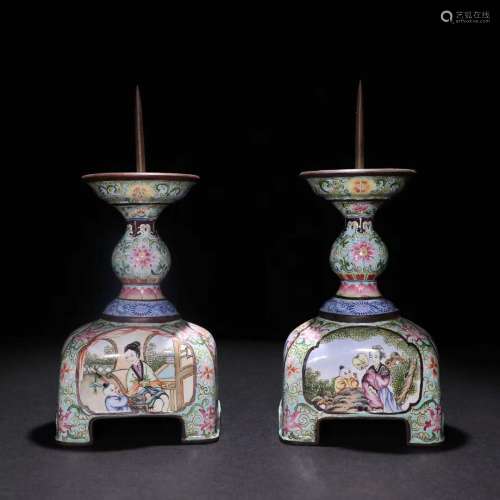 Pair Of Bronze Enameled Cressets
