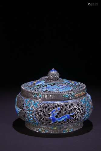 A Silver Enameling Blue Lion Censer