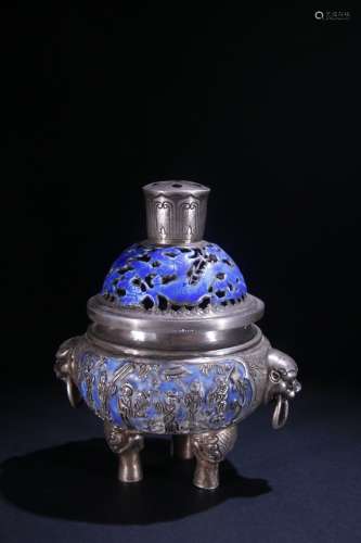 A Silver Enameling Blue Censer