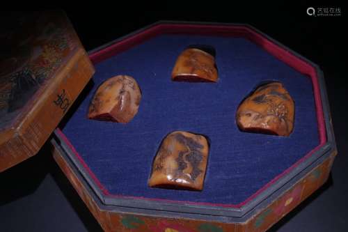 Set Of Shoushan Stone Seals With Box