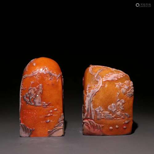 Pair Of Tianhuang Stone Figure Seals